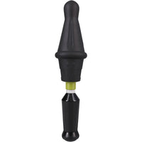 Robo Rammer rotating ridge rimming dong with black handle and olive control band, front view, Fort Troff