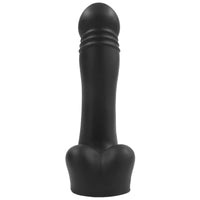 Piston Thruster mini fuck machine black silicone thrusting dildo with ridged head, front view, Fort Troff
