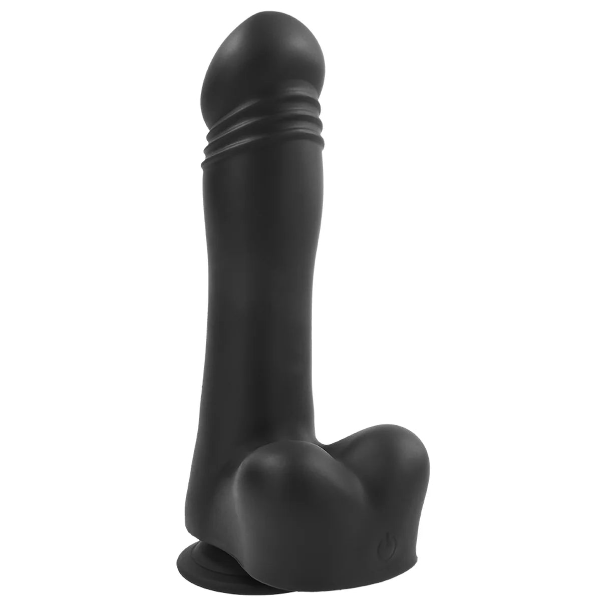 Piston Thruster thrusting dildo angled view with balls and suction cup base, Fort Troff