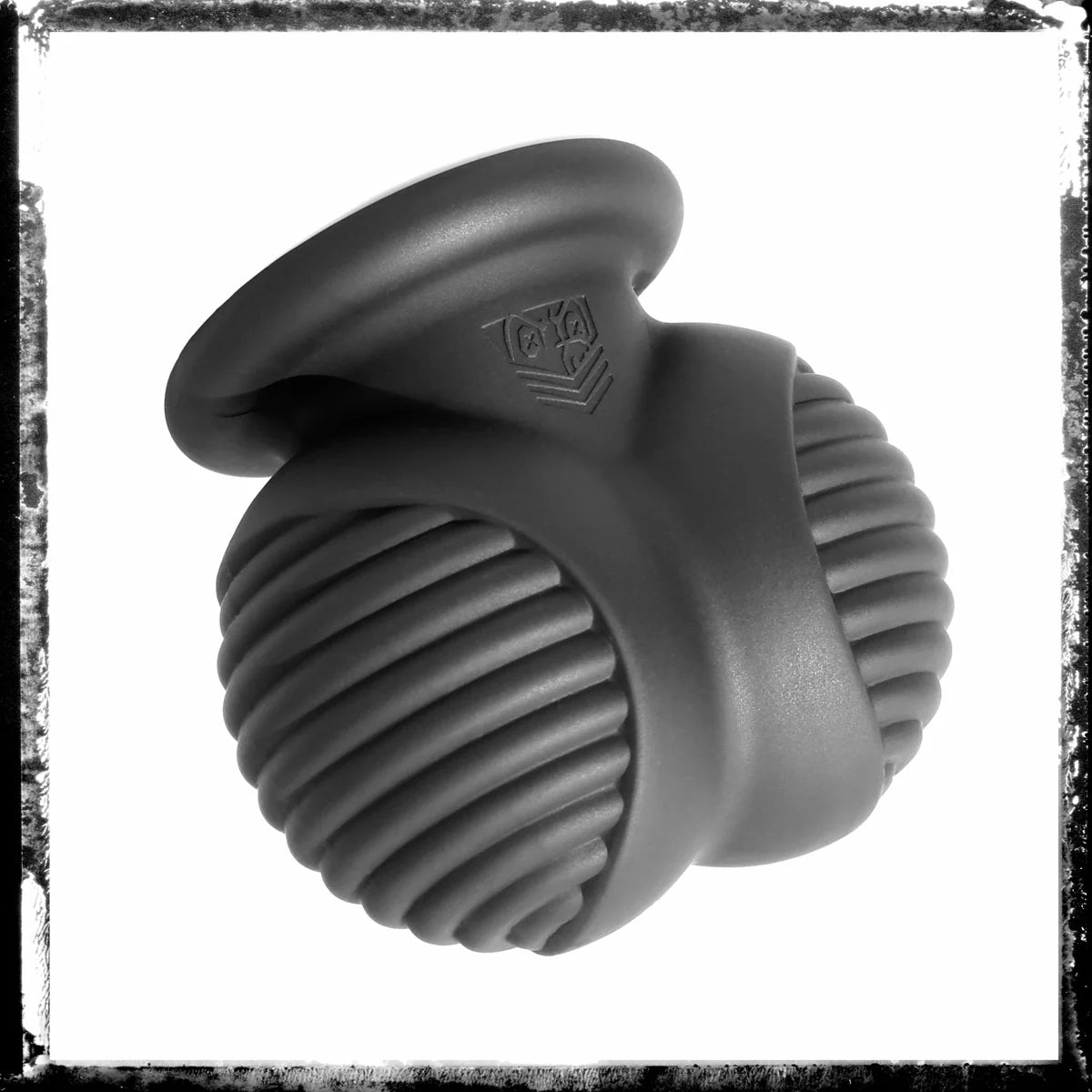 Ball Bunker silicone ball armor front view with ribbed cup and flared stretcher collar, Fort Troff