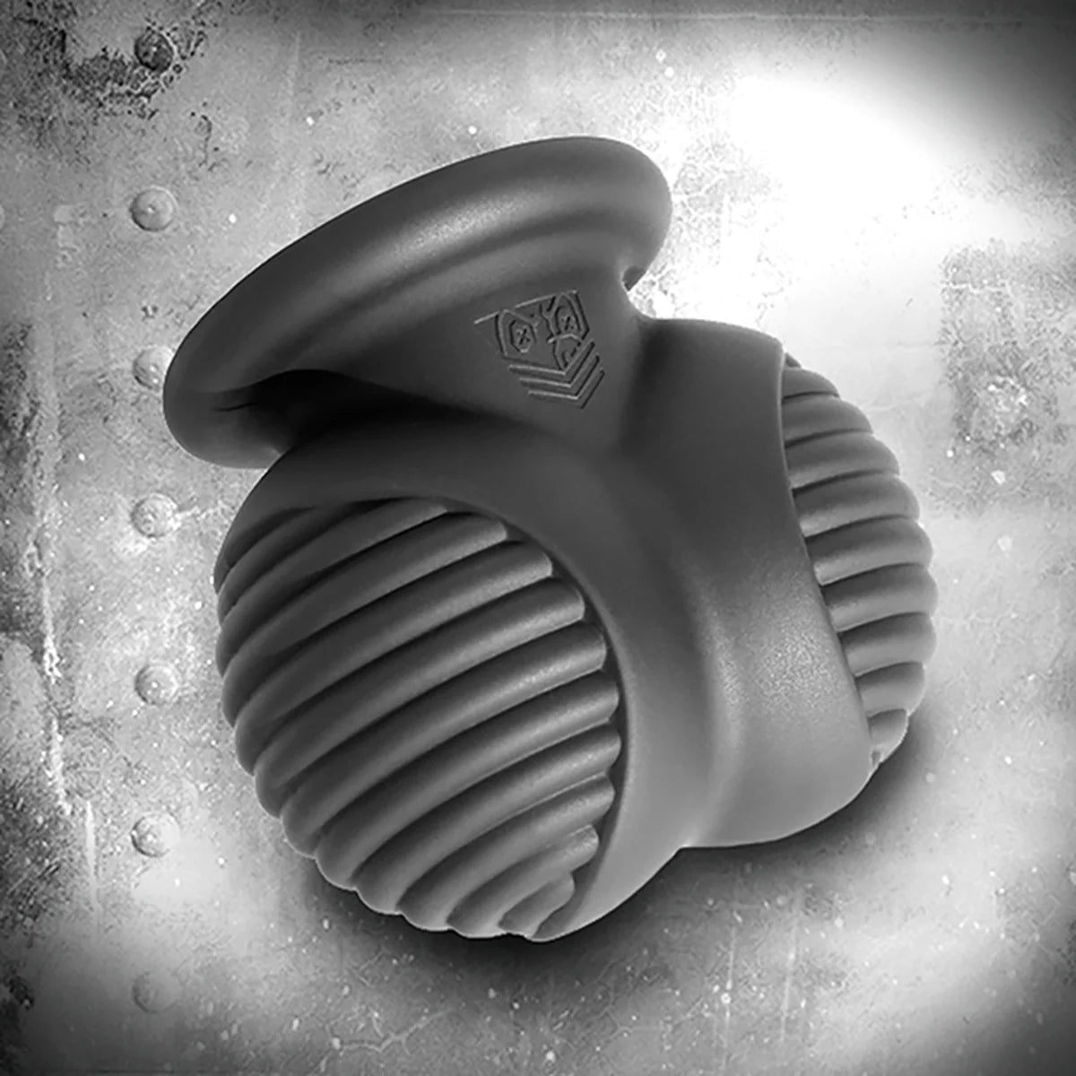 Ball Bunker silicone ball armor hero shot on a riveted steel background with shield logo, Fort Troff