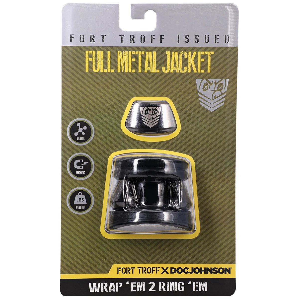 Full Metal Jacket in Fort Troff x Doc Johnson retail packaging, wrap 'em 2 ring 'em, front view