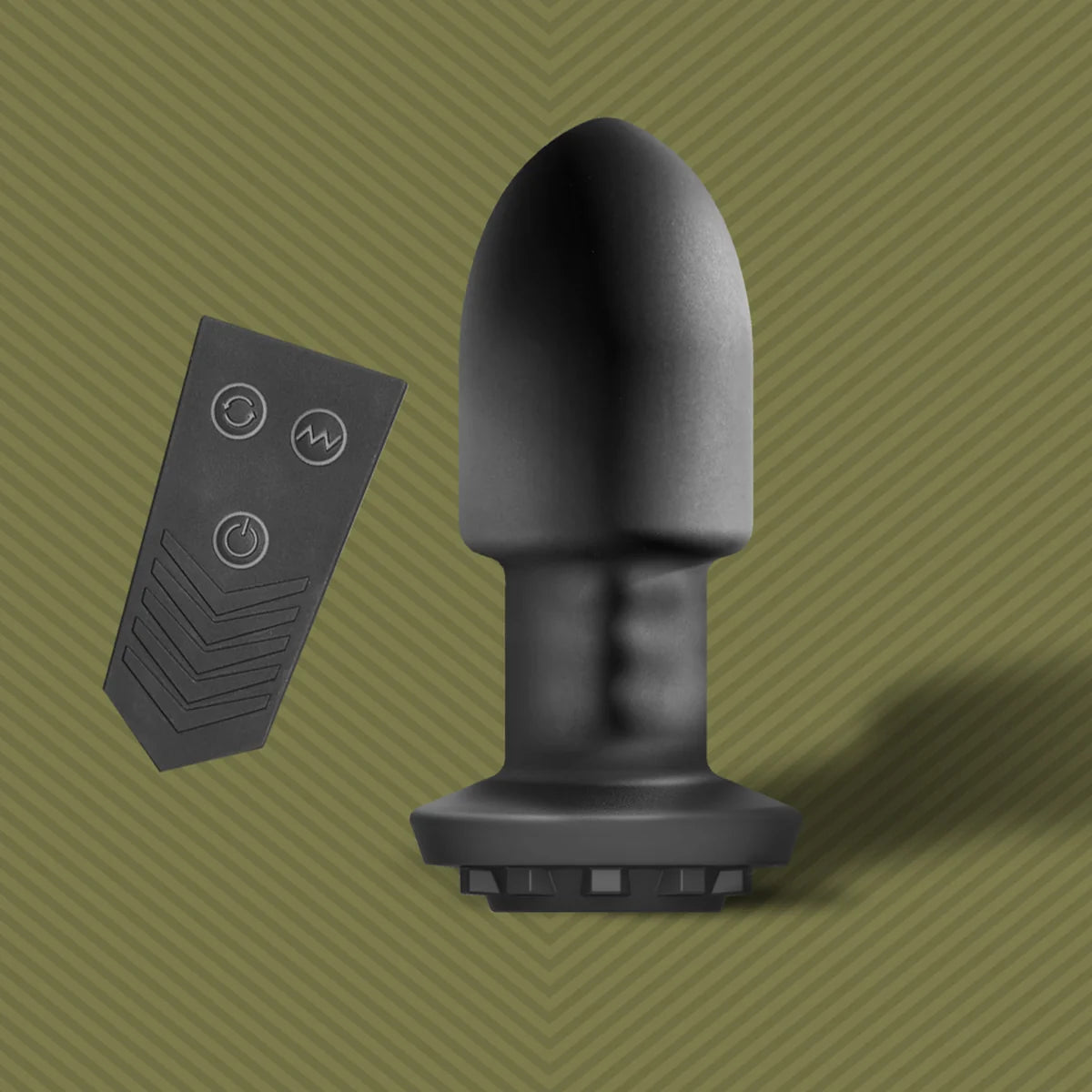 Robo Rimmer Slim vibrating plug upright next to its wireless remote, Fort Troff