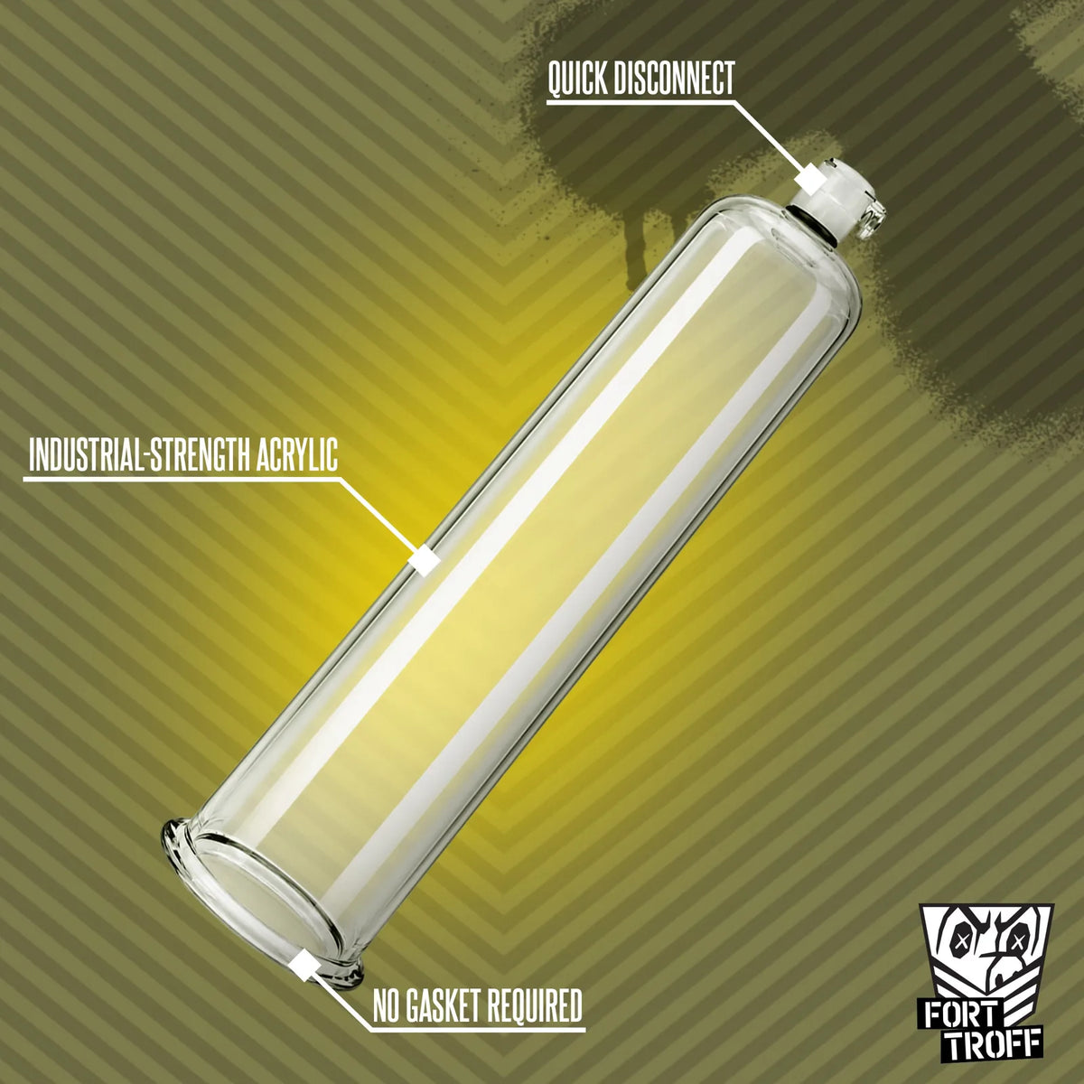 Penis pump cylinder callouts for the quick disconnect, industrial-strength acrylic and no gasket required, Fort Troff